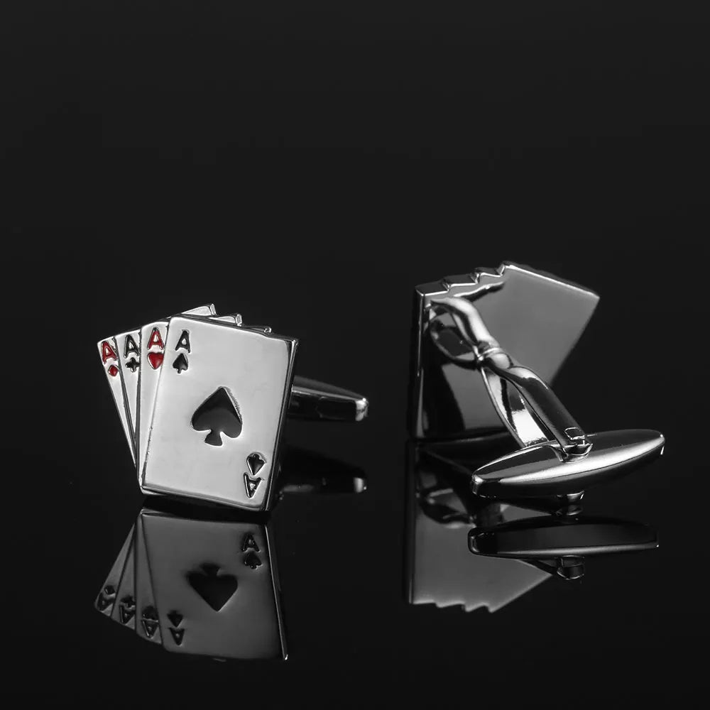 Silver Poker AAAA Men Shirt Cufflink Wedding Gift