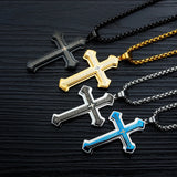 Men's Lord's Prayer Cross Pendant Christian Necklace Stainless Steel Chain