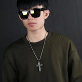 Men's Lord's Prayer Cross Pendant Christian Necklace Stainless Steel Chain