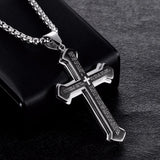 Men's Lord's Prayer Cross Pendant Christian Necklace Stainless Steel Chain