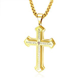 Men's Lord's Prayer Cross Pendant Christian Necklace Stainless Steel Chain