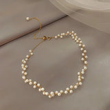DAVINI Choker Pearl Necklace Flower Beaded Chains Necklace