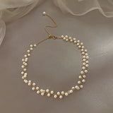 DAVINI Choker Pearl Necklace Flower Beaded Chains Necklace