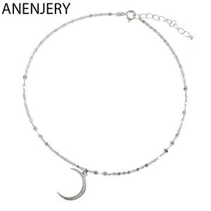 S925 Sterling Silver Moon CZ Anklet - Meniscus Anklet Jewelry