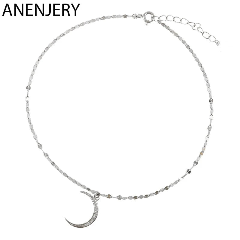 S925 Sterling Silver Moon CZ Anklet - Meniscus Anklet Jewelry