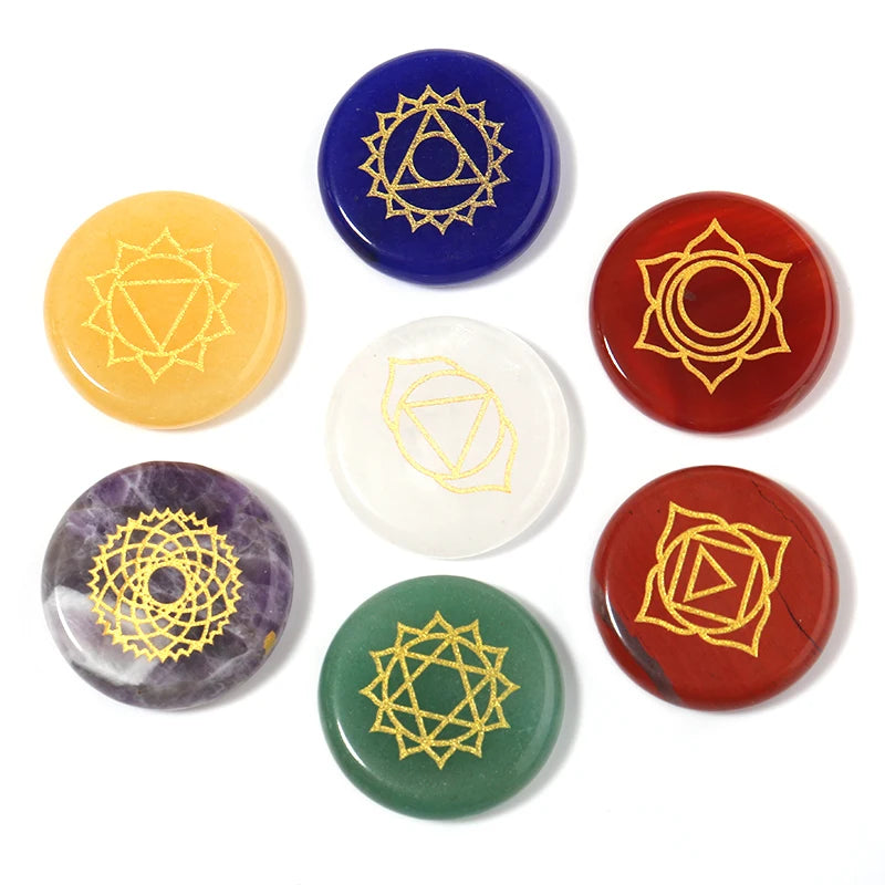 DC 7pcs Natural Stone Chakela Cabochons 25mm Round Spacer DIY Jewelry Making