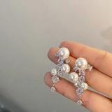 DD Pearl Earrings Women Brass Letter Earrings Diamond Stud Earrings