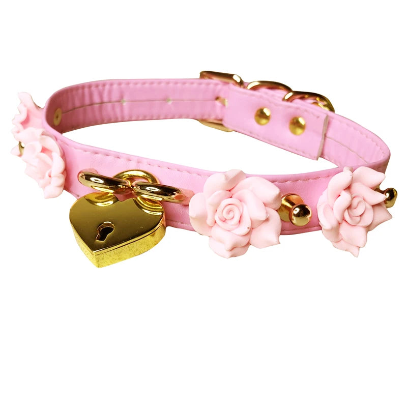 DDLG Choker Collar Punk Cosplay Rose Flower PU Leather Necklace