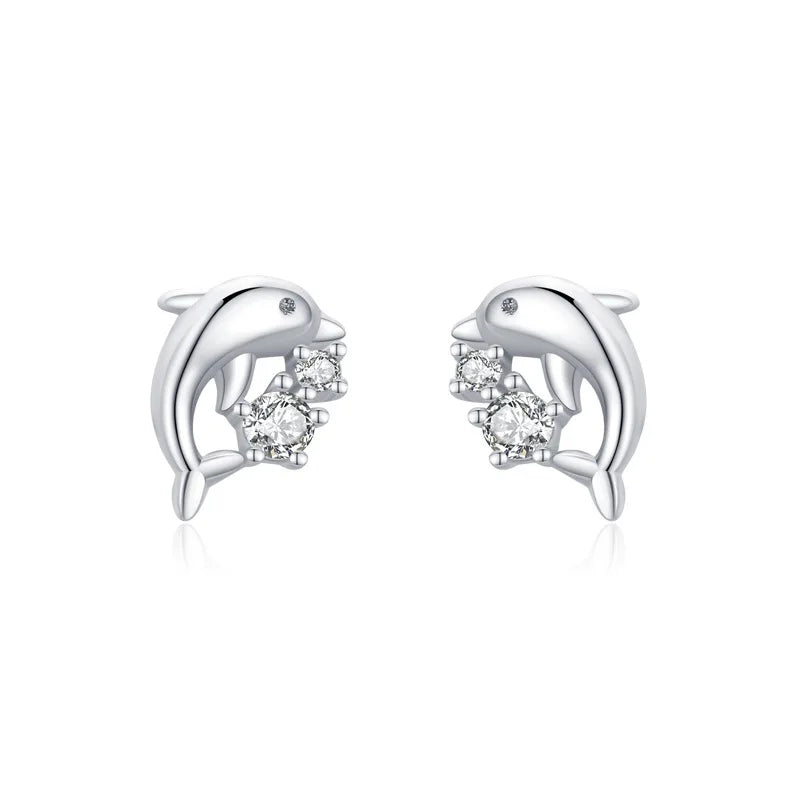 Dolphin Hoop Earrings 925 Sterling Silver Women's Jewelry Gift