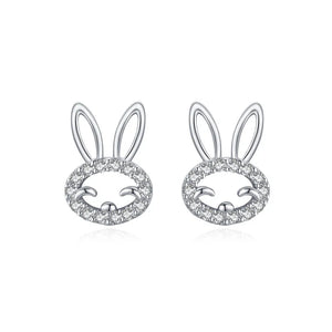 DE3 Rabbit Crystal Stud Earrings for Women Strawberry Cat Moon Cloud Leaf Pear