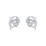 DE3 Rabbit Crystal Stud Earrings for Women Strawberry Cat Moon Cloud Leaf Pear