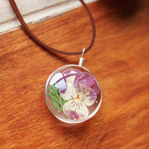 Forest Department Retro Double-sided Pansy Immortal Flower Pendant Necklace