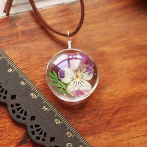 Forest Department Retro Double-sided Pansy Immortal Flower Pendant Necklace