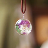 Forest Department Retro Double-sided Pansy Immortal Flower Pendant Necklace