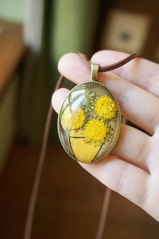 Forest Wind Sunflower Pendant Dried Flower Necklace