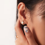 French Delicate Necklace Earrings Titanium Oval Zirconia Pendant