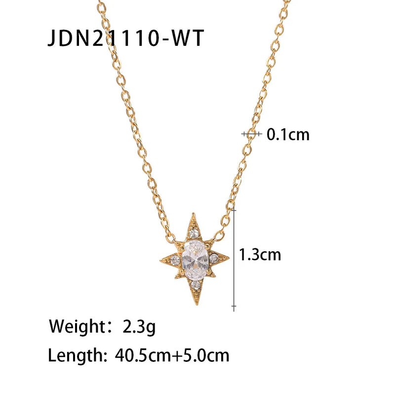 French Delicate Necklace Earrings Titanium Oval Zirconia Pendant