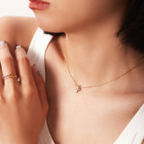 French Delicate Necklace Earrings Titanium Oval Zirconia Pendant