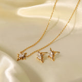French Delicate Necklace Earrings Titanium Oval Zirconia Pendant
