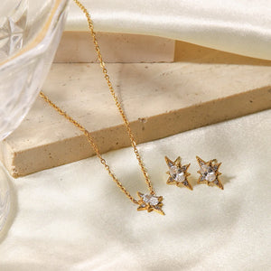 French Delicate Necklace Earrings Titanium Oval Zirconia Pendant