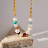 DEAR-LIFE Vintage Glass Coloured Light Stone Pearl Beaded Necklace