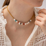 DEAR-LIFE Vintage Glass Coloured Light Stone Pearl Beaded Necklace