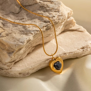 French Love Cat's Eye Pendant Necklace