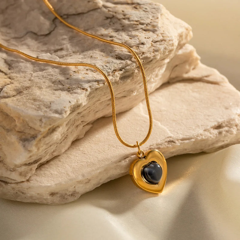 French Love Cat's Eye Pendant Necklace