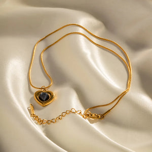French Love Cat's Eye Pendant Necklace