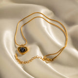 French Love Cat's Eye Pendant Necklace