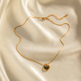 French Love Cat's Eye Pendant Necklace
