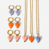 Heart Pendant Necklace Ceramic Love Earrings Set