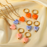 Heart Pendant Necklace Ceramic Love Earrings Set
