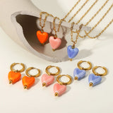 Heart Pendant Necklace Ceramic Love Earrings Set