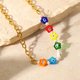 Colorful Flower Splicing Cross Chain Necklace Female Accessories