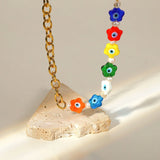 Colorful Flower Splicing Cross Chain Necklace Female Accessories
