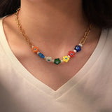 Colorful Flower Splicing Cross Chain Necklace Female Accessories