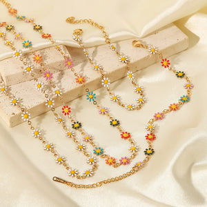 DEAR-LIFE Titanium Steel Daisy Chain Necklace Bracelet Set