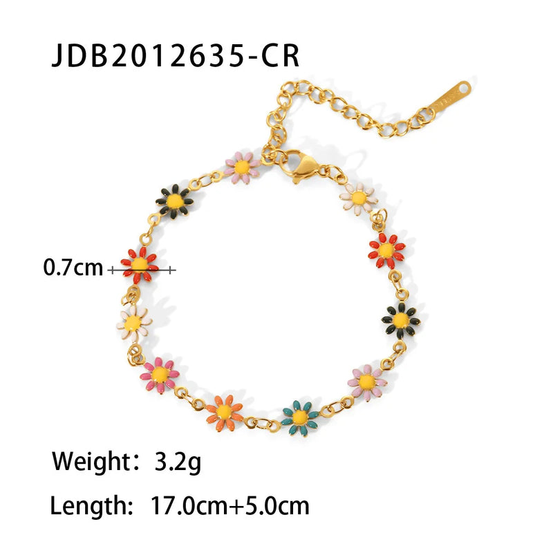 DEAR-LIFE Titanium Steel Daisy Chain Necklace Bracelet Set