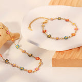 DEAR-LIFE Titanium Steel Daisy Chain Necklace Bracelet Set