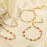 DEAR-LIFE Titanium Steel Daisy Chain Necklace Bracelet Set