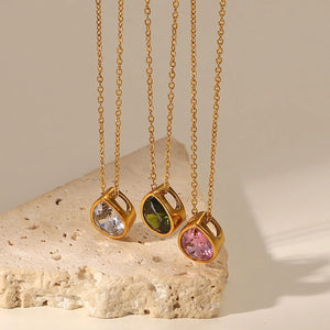 Romantic Teardrop White/Pink/Green Zirconia Pendant Necklace