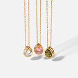 Romantic Teardrop White/Pink/Green Zirconia Pendant Necklace
