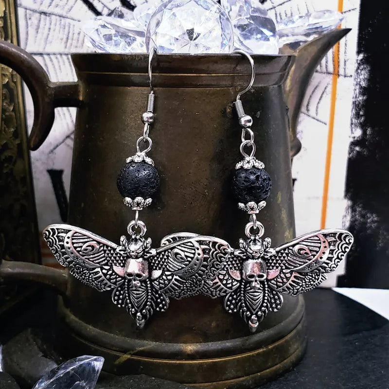 DEATHS HEAD MOTH Goth Earrings, Vintage Charm Moth Earrings