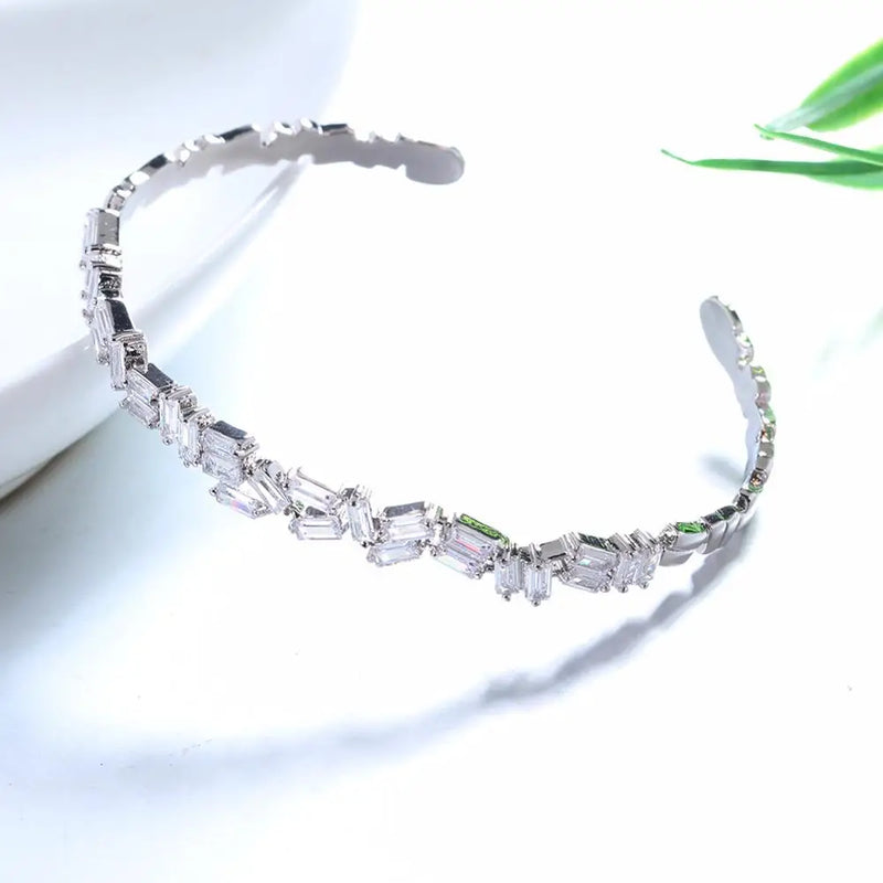 Adjustable Sliver Crystal Zircons Bangle for Women