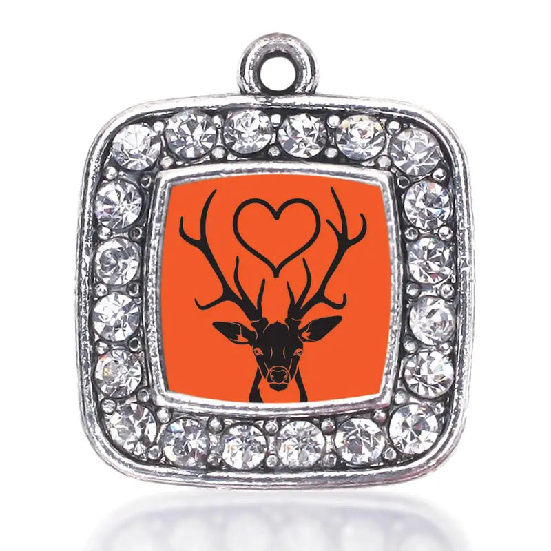 Antique Silver Deer Square Charm Jewelry
