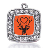 Antique Silver Deer Square Charm Jewelry