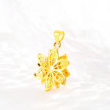 Delicate 3D Flower Pendant 14K Yellow Necklace for Women