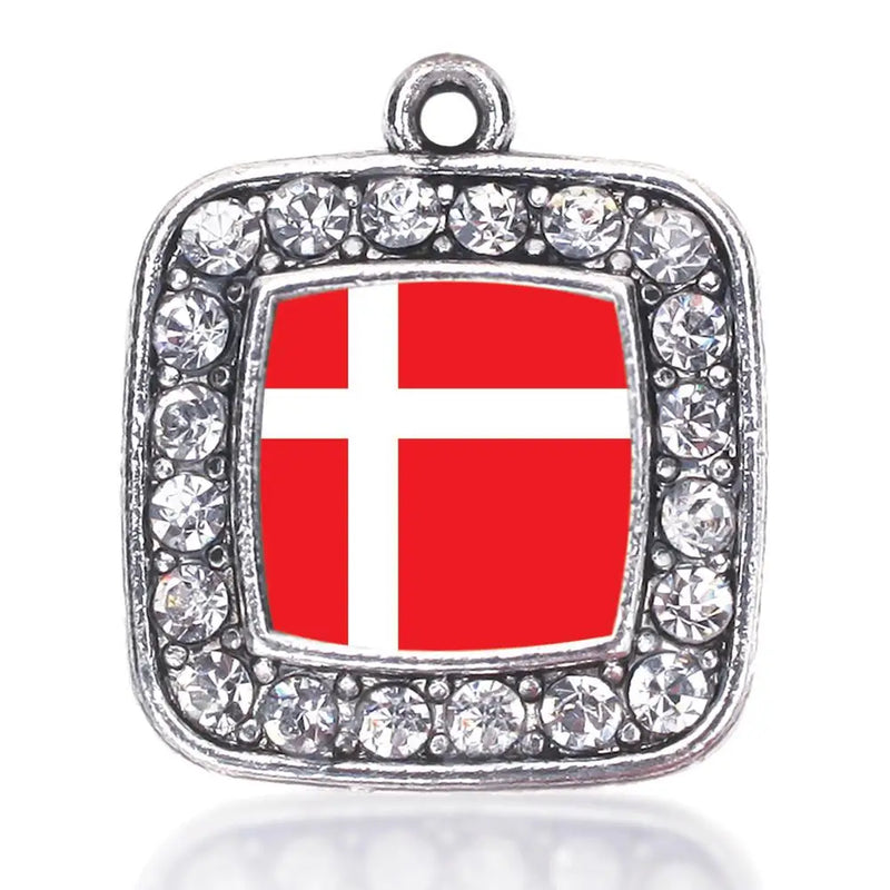 Denmark Flag Square Charm Antique Silver Plated Jewelry