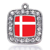 Denmark Flag Square Charm Antique Silver Plated Jewelry